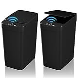 Bathroom Trash Can with Lid, KOEYLE 2 Pack 2.2 Gallon Automatic Touchless Garbage Can, Small Motion Sensor Smart Trash Can, Slim Waterproof Trash Bin for Bedroom, Bathroom, Office, Living Room (Black)
