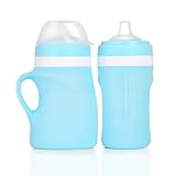 ELBEBE Silicone Baby Soft Food Feeding Bottles - Set of 2 Baby Food Bottles for Toddlers & Infants - Soft Baby Food Feeder Bottle - Versatile Baby Utensils & Baby Led Weaning Supplies (Blue, 150 ml)