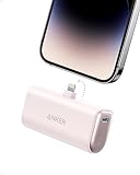 Anker Nano Power Bank with Built-in Lightning Connector, Portable Charger 5,000mAh MFi Certified 12W, Compatible with iPhone 14/14 Pro / 14 Plus / 14 Pro Max, iPhone 13 and 12 Series (Pink)