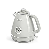 Hazel Quinn Retro Electric Kettle - 1.7 Liters / 57.5 Ounces Tea Kettle with Thermometer, All Stainless Steel, Fast Boiling 1200 W, BPA-free, Cordless, Rotational Base, Automatic Shut Off - Ice Gray