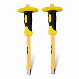 Firecore FS305F 2Pcs Masonry Chisel with Hand Guard, 12 inches Heavy Duty Flat Chisel with Hand Protection, Concrete Mortar Stone Breaker Chisel for Demolishing Cutting Breaking Carving Splitting