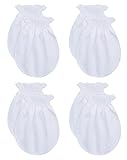 RATIVE No Scratch Mittens 100% Cotton For Newborn Baby Boys Girls (4-pairs) (White)