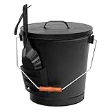 JupiterForce Ash Bucket with Lid and Shovel, 5.15 Gallon Large Galvanized Metal Hot Coal Wood Ash Carrier Pail for Fireplace, Fire Pits, Wood Burning Stoves, Grill, Outdoor Camping, Black
