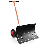 S AFSTAR 29' Snow Shovel for Driveway, Metal Snow Shovel with 2 Large Wheels & 29' x 19.5' Wide Blade, Adjustable Handlebar & Blade Angle, Efficient Snow Pusher for Snow Removal Clean Equipment