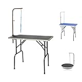 Go Pet Club 30-Inch Dog Grooming Table, Adjustable Arm Foldable Non-Slip Top, Rust-Proof, Waterproof, Warp-Free Trimming Table for Pets, Black