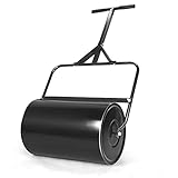 AESRAOU Lawn Roller, Push/Pull Steel Sod Roller Water/Sand Filled 10.5 Gallons/40 L Tow Behind Lawn Rollers for Park, Garden, Yard, Ball Field (12 by 20-inch, Black)