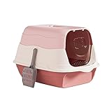 Hooded Cat with Lid Kitty Litter Tray Durable Removable Sandbox Fully Enclosed Cat Toilet with Front Door Flap Pet Accessories, Pink