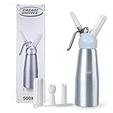 XSUPER Professional Whipped Cream Dispenser, Durable Aluminum Whipped Cream Maker, 1 Pint/500ml Capacity Whip Cream Canister with 3 Decorating Nozzles & 1 Cleaning Brush - Homemade Cream Maker