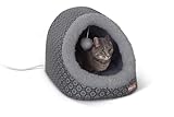 K&H Pet Products Thermo-Pet Cave Heated Cat Bed - Gray/Geo Flower 17 X 15 X 13 Inches