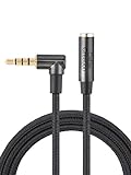 CableCreation 3.5mm Headphone Extension Cable, 6FT 3.5mm Male to Female TRRS Audio Stereo Cable,Right Angle Auxiliary HiFi Cable with Silver-Plating Copper,24K Gold Plated (Microphone Compatible)