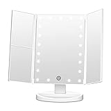 FASCINATE Trifold Vanity Mirror with Lights, Lighted Makeup Mirror 2X/3X Magnification, 21 LED Touch Dimming, Dual Power 180° Rotation Lit Beauty Table Mirror, Make up Mirror with Lighting
