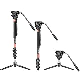 Cayer CF34 Carbon Fiber Camer Monopod Kit, 71 inch Professional Telescopic Video Monopods with Video Fluid Head and Folding Support Base for DSLR Video Cameras Camcorders, Plus 1 Extra Sliding Plate