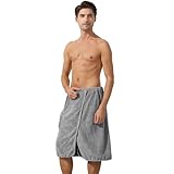 JunVpic Men's Bath Wrap Towel - Microfiber Absorbent Quick Dry Adjustable Men Body Wrap Towel with Pocket for Gym, Spa, Sauna, Shower After Soft Cover Up, Grey