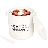 SOLIGT Ceramic Bacon Cooker for Microwave Oven - Splatter-Proof Design Microwave Bacon Cooker with Lid and Bonus Tongs - Easy Faster Bacon Maker for Yummy Crispy Bacon