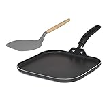 Goodful Aluminum Non-Stick Square Griddle Pan/Flat Grill, Made Without PFOA, with Nylon Pancake Turner, Dishwasher Safe Cookware, 11' x 11', Charcoal Gray