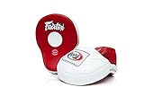 Fairtex FMV9 Contoured Focus Mitts |Striking Accuracy & Protection for Boxing, Muay Thai, Kickboxing |Ergonomic Design, Soft Padding, Secure Fit Leather -(Red/White)