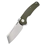 CJRB Crag Tactical Knife, Cleaver Pocket Folding Knife with Stonewash D2 Steel Blade and G10 Handle for Men Outdoor, Survival, Camping and EDC (J1904R),Green