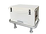Dolphin Fishing Boat Leaning Post Ice Chest Rack and Seat Cooler. Anodized Aluminum Frame, 85QT (80L) Rotomold Double Walled Ice Chest/Dry Box with Snap On Seat Cushion- Cooler Dim: 25.6'x 16.5'x 15'