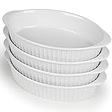 LEETOYI Porcelain Small Oval Au Gratin Pans,Set of 4 Baking Dish Set for 1 or 2 person servings, Bakeware with Double Handle for Kitchen and Home (White)