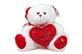 KINREX Happy Mother's Day Stuffed Teddy Bear Animal Gifts Birthday 11.81' / 30 cm. White Soft Bear with Red Heart Pillow I Love You Mom Attached 