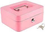 Xydled Locking Steel Medium Cash Box with Removable Coin Tray and Key Lock,7.87'x 6.30'x 3.54',Pink
