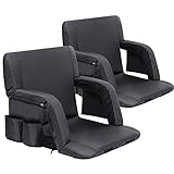 Sportneer Stadium Seats for Bleachers with Back Support, 2 Pack Reclining Stadium Seats Portable with Thick Padded Cushion Back Supports Armrests for Benches Sporting Events Beaches Camping Concerts