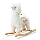LOLA Rocking Horse Llama by JOON, Great for Toddler Development, Incredibly Soft Shaggy Fur, Safe Rocker with Sturdy Wooden Handles & Base, Boost Imagination & Creativity with Lullaby Sounds, White