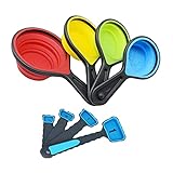 Collapsible Silicone Measuring Cups and Measuring Spoons Set 8 Pieces Silicone Measurement Cups and Spoons for Liquid and Dry Measuring