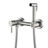 BARROCK Warm Water Bidet Sprayer for Toilet with Brass Hot and Cold Mixing Valve, Handheld Bidet Spray Attachment Set for Muslim Shower, Feminine Hygiene, Pets and Baby Diaper Wash Brushed Nickel