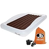 The Shrunks Toddler Travel Bed Portable Inflatable Air Mattress Blow Up Bed for Indoor/Outdoor Camping, Backyard, Hotel, or Home Use Kids Floor Bed with Security Bed Rails and Electric Pump