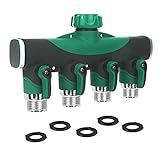 SIPIK Garden Hose Splitter 4 Way - 3/4 Inch Heavy Duty Metal Water Faucet Splitter with Shut Off Valves 4 Way Leakproof Hose Connectors with Comfortable Rubberized Grip for Gardening Hoses 5 Washers