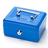 Cash Box with Slot for Kids, Decaller Small Money Box with Money Tray & Key Lock, 6 1/5' x 5' x 3', Blue, QH1507XS