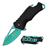 MTech USA – Spring Assisted Folding Knife – Green Fine Edge Stainless Steel Blade with Black Nylon Fiber Handle, Bottle Opener, Pocket Clip, Tactical, EDC, Self Defense- MT-A882GN