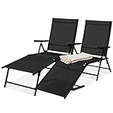 Best Choice Products Set of 2 Outdoor Patio Chaise Lounge Chair Adjustable Reclining Folding Pool Lounger for Poolside, Deck, Backyard w/Steel Frame, 250lb Weight Capacity - Black