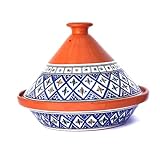 Kamsah Hand Made and Hand Painted Tagine Pot | Moroccan Ceramic Pots For Cooking and Stew Casserole Slow Cooker (Large, Supreme Bohemian Blue)