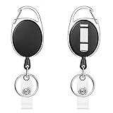 2 Packs Heave Duty Retractable Badge Reels with Carabiner Belt Clip and Key Ring, Badge Holders for ID Card Holders with 26.5 Inch Pull Cord (Black)
