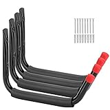 15Inches Jumbo Garage Storage Hooks, Kayak Wall Mount Rack, Heavy Duty Ladders Hangers for SUP Paddle Board, Surfboard, Wake Board, 100 Pound Capacity Canoe Stands (Black, Pack of 4)