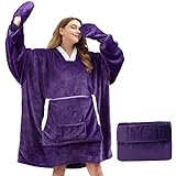 yescool Wearable Blanket Hoodie for Women - Oversized Sherpa Fleece Warm Sweatshirt Blanket with Sleeves and Huge Pockets Cozy Purple Hooded Blanket Gifts for Adult Mom Men Teen