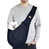 Cuby Dog and Cat Sling Carrier - Hands Free Reversible Pet Papoose Bag - Soft Pouch and Tote Design - Adjustable - Suitable for Puppy, Small Dogs, and Cats for Outdoor Travel (Blue)