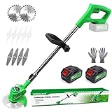 Cordless String Trimmer Battery Powered, 21V Lightweight Weed Wacker with 2 Li-Ion Battery, 1 Charger and 11 Cutting Blades, 47 Inch Powerful Weed Eater for Lawn, Yard，Garden, Bush Trimming & Pruning