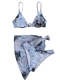 SOLY HUX Women's Tie Dye Triangle Bikini High Cut Bathing Suit with Mesh Beach Skirt 3 Piece Swimsuit Multicoloured M