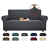 ZNSAYOTX Super Stretch Couch Cover Universal Sofa Covers for Living Room Dogs Pet Friendly Furniture Protector Fitted Spandex Sofa Slipcovers with Anti Slip Foam Sticks (Dark Grey, Sofa)