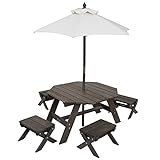 KidKraft Wooden Octagon Table, Stools & Umbrella Set, Kids’ Outdoor Furniture, Gift for Ages 3-8, Amazon Exclusive
