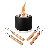 ROZATO Tabletop Fire Pit with Roasting Sticks, Portable Indoor/Outdoor Mini Small Concrete Fireplace, Table Top Smores Maker Kit, Modern Home/Apartment Decor for Living and Dining Room Patio Balcony