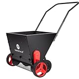 Suchtale Lawn Drop Spreader, Topdresser, Compost Spreader, Mini Topper, Peat Moss Spreader Push-Type Fertilizer with Rotate Blades, Push Garden Seeder with Adjustable Rate Metal Mesh Basket for Feed