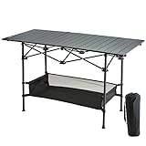 VEVOR Folding Camping Table, Aluminum Ultra Compact Outdoor Portable Fold Up Lightweight Table with Large Storage and Carry Bag, for Beach, Picnic, Travel, Backyard, BBQ, Patio, 45'' x 22'', Black