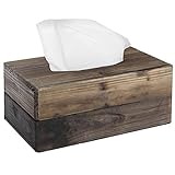 MyGift Rustic Dark Torched Wood Rectangular Tissue Box Holder Cover, Bathroom Facial Tissue Box Cover with Easy Refill Slide Out Bottom