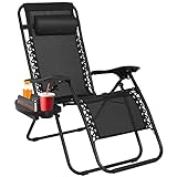 FDW Zero Gravity Chair Patio Chairs Lounge Patio Chaise 1 Pack Adjustable Reliners for Pool Yard with Cup Holder (Black)