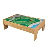KidKraft Double-Sided Wooden Train and Activity Table with Built-In Storage Drawer, Natural ,Gift for Ages 3+