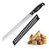 Little Cook Bread Knife with Cover, 10 inch serrated bread knife for homemade bread, German Stainless Steel brisket knife, Bread Cutter Ideal for Slicing Homemade Bread, Bagels, Cake